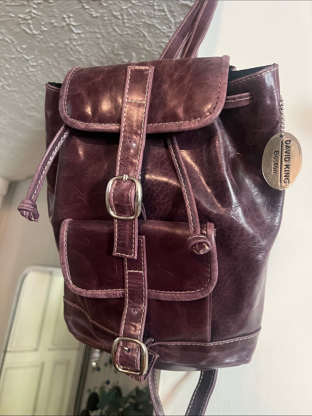 Plum Leather Backpack for Women